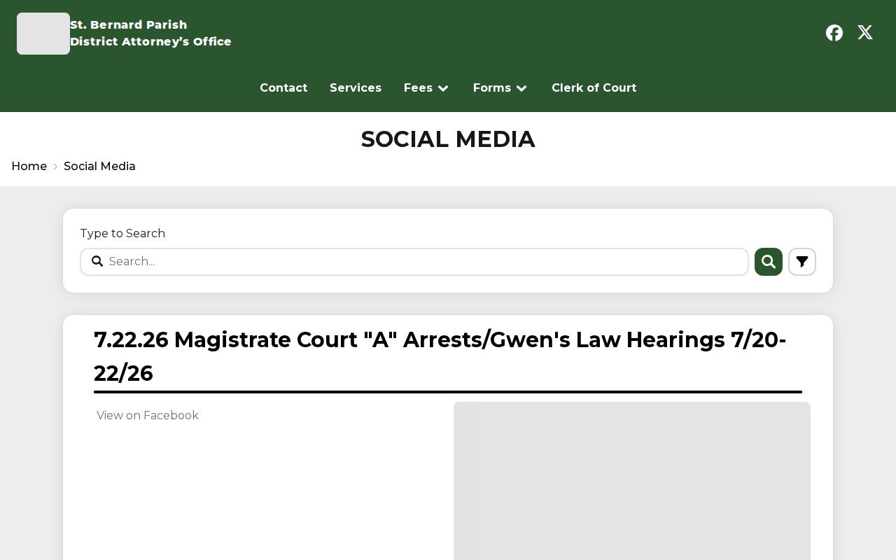 St. Bernard Parish arrest history magistrate and Gwen's Law postings