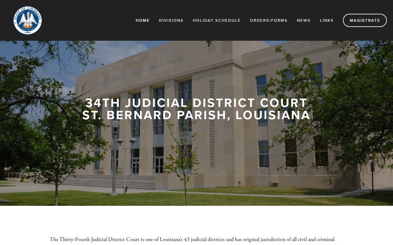 St. Bernard Parish criminal court cases courthouse for the 34th Judicial District Court