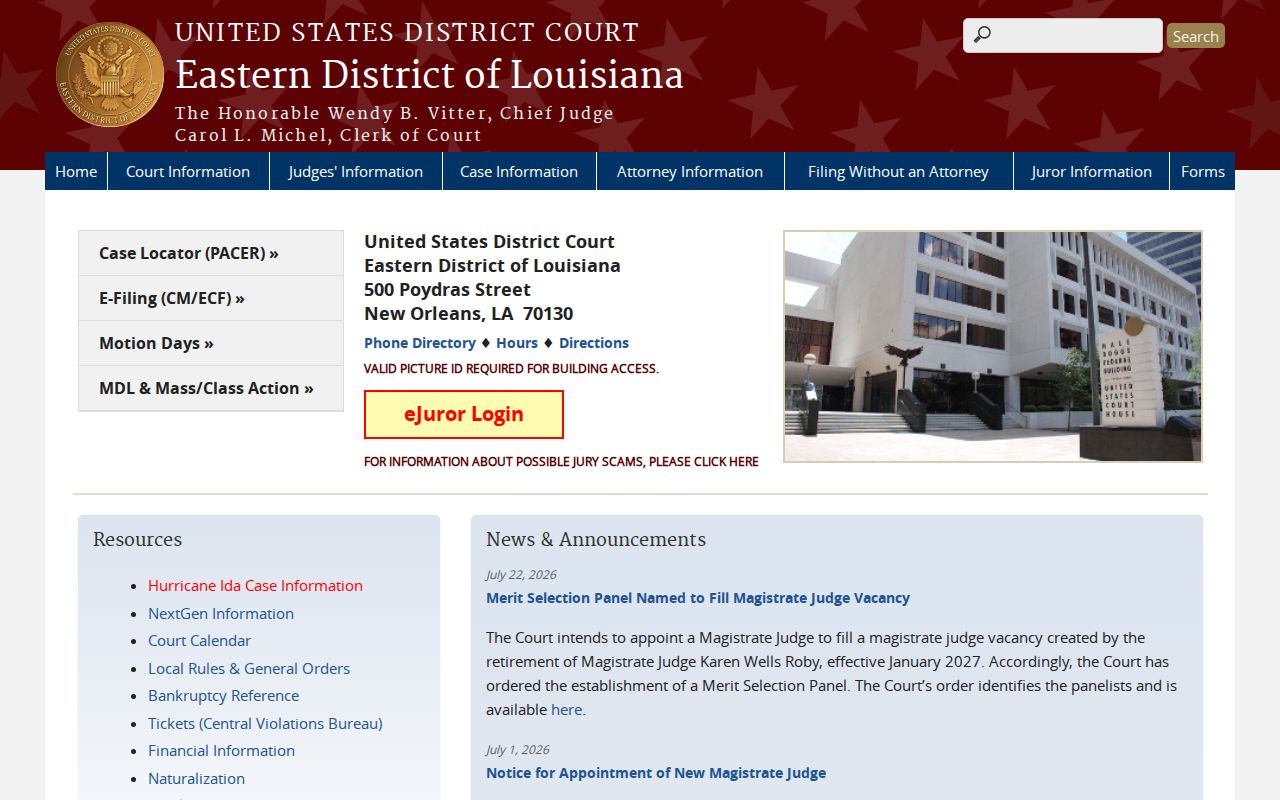 St. Bernard Parish criminal history Eastern District federal court