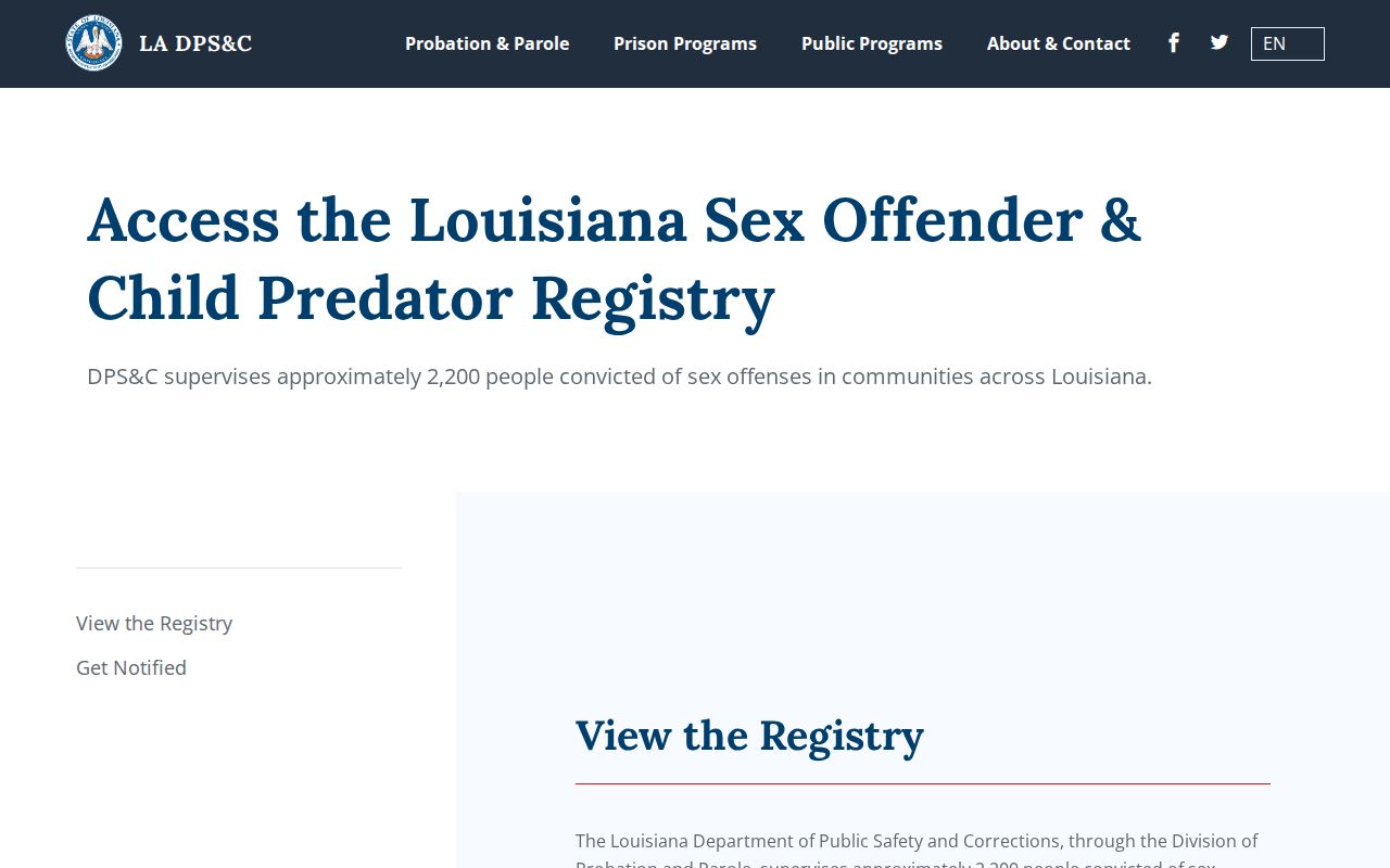 St. Bernard Parish sex offender check through the Louisiana registry launch page
