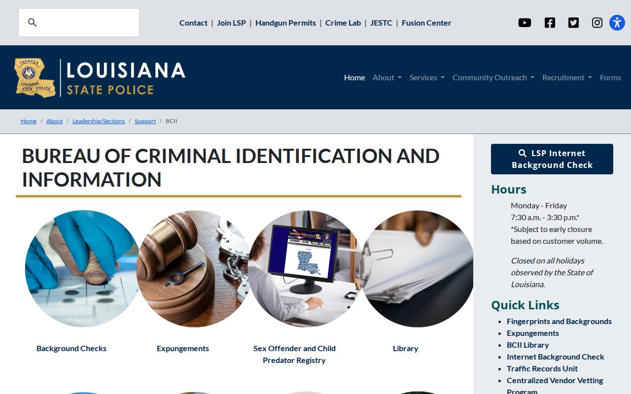 St. Bernard Parish sex offender check and Louisiana State Police BCII record options